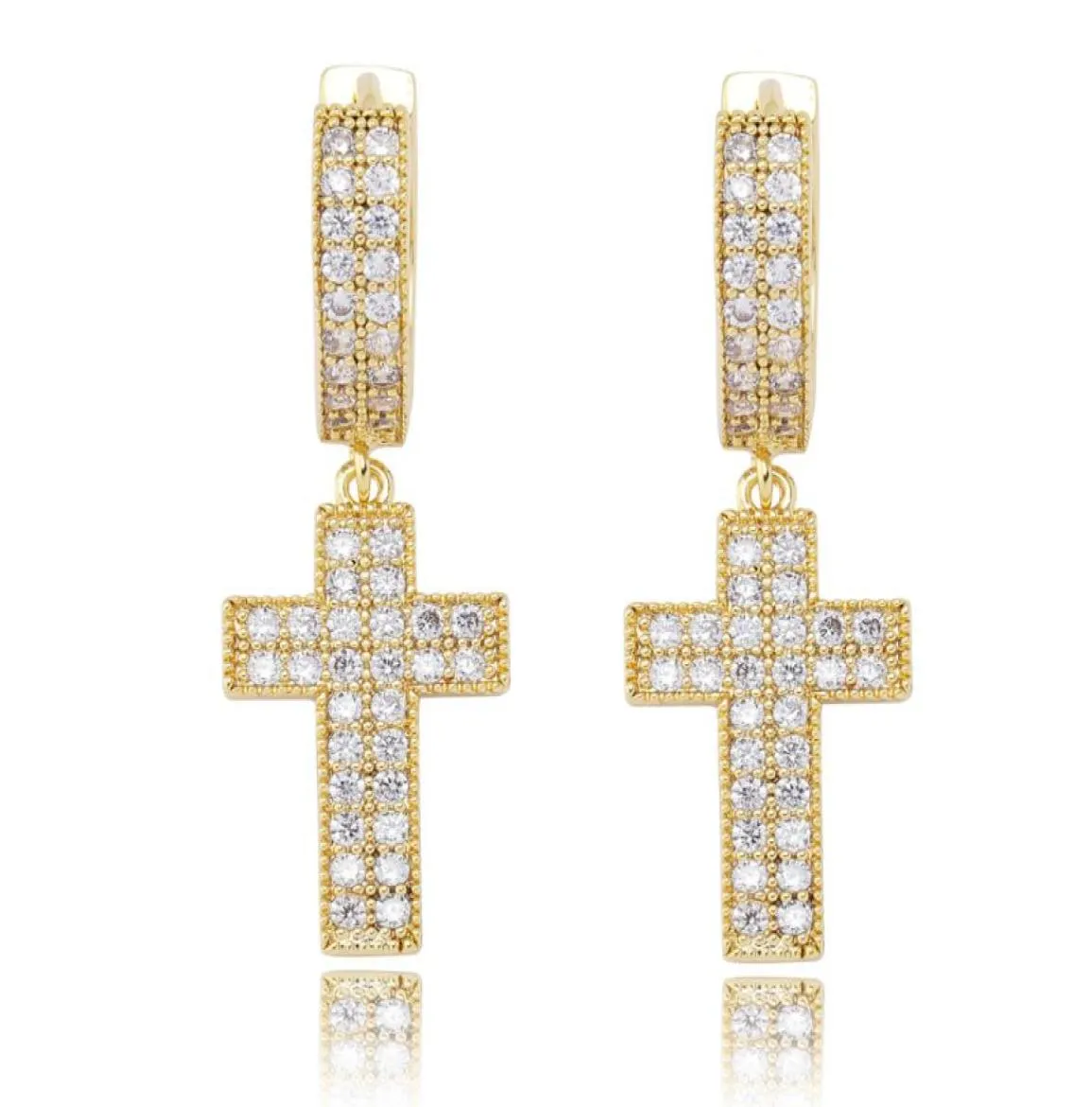 Iced Out CZ Premium Diamond Zirconia Cross Hoops Brincos para homens Mulheres Jóias Hip Hop9279577