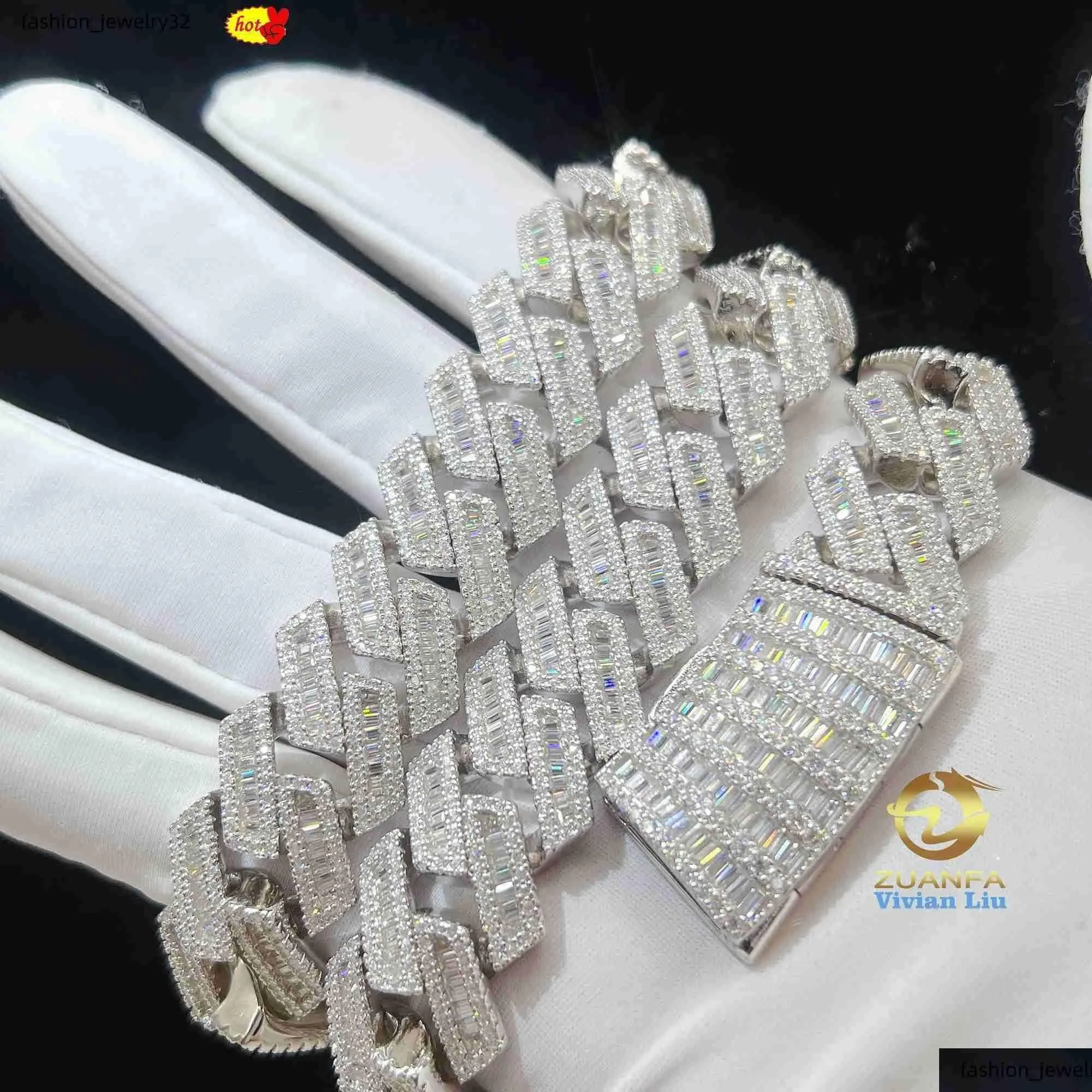 Pendanthalsband 15mm 18mm 19mm Hip Hop Fine Jewelry Baguette Diamond Men Necklace Sterling Sier Fly VVS Moissanite Luxury Cuban Link OT4JI