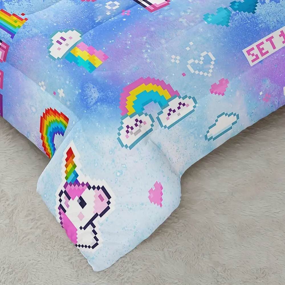 Duvet Cover 3 Galaxy Unicorn Comforter Sets Twin Size,Colorful Cute Animals for Girls Boys Adults,Bed in A Bag,Ultra Soft Microfiber Season Abstract Bedding Set