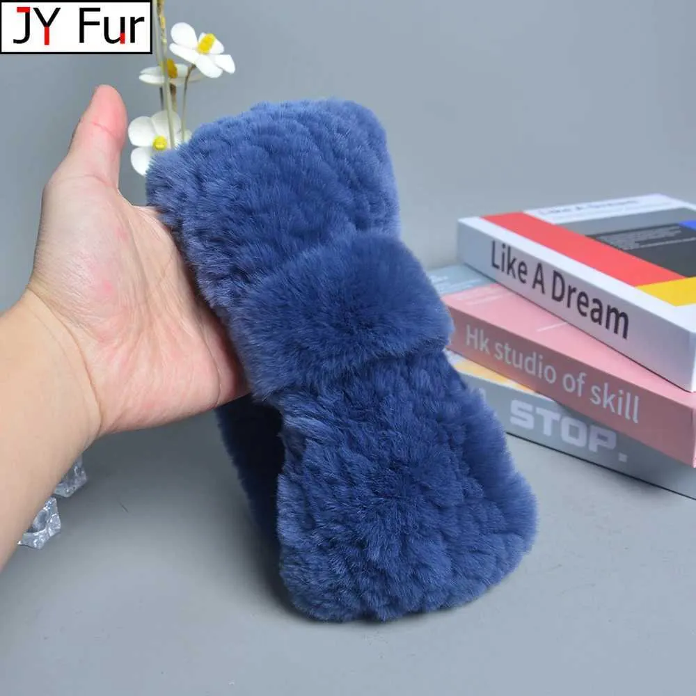 Bandons Femmes Luxury Winter% Rex Rabbit Fur Tricot Elastic Bandau Band Haule qualité Véritable Bande Fonction Bande Fashion Accessoires de cheveux Q240506