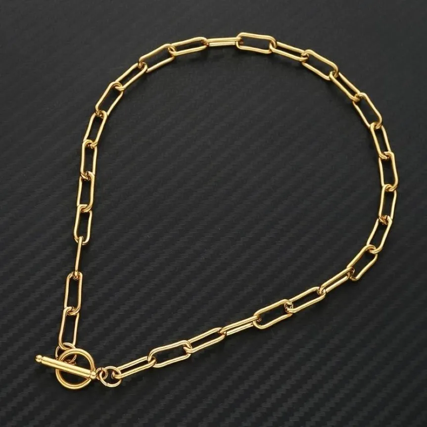 Chokers schakel gesp choker roestvrij staal ot buckle dikke ketting kettingen voor vrouwen goud zilveren kleur metaal 262J