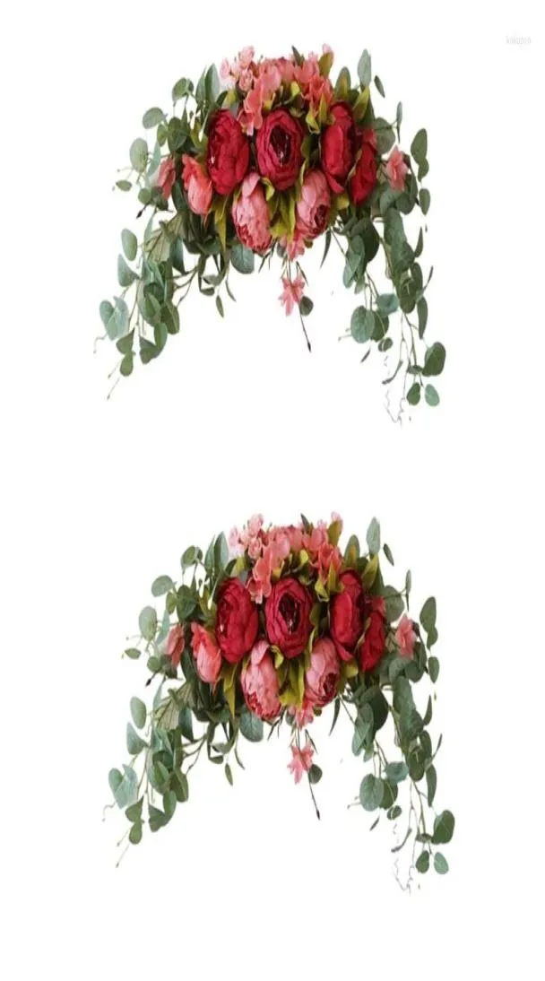 Dekorativa blommor 2st 30 tum bröllop Artificial Peony med gröna blad Handgjorda bakgrundsbordslöpare Centerpiece Garland6930539