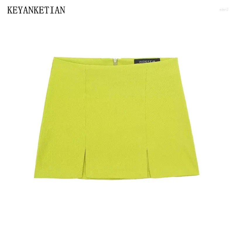 Skirts keyanketian 2024 lancering dames rug zipper met hoge taille mini rok zomer naad detail xshape sexy slanke skinny a-line