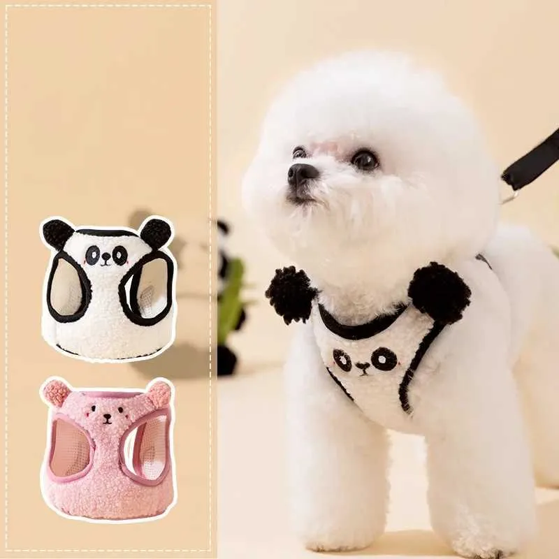DHgate Plush Panda Puppy Dog Harness and Leash Set Medium Teddy Vest Style Leash for Small Dogs and Puppies Pet Supplies