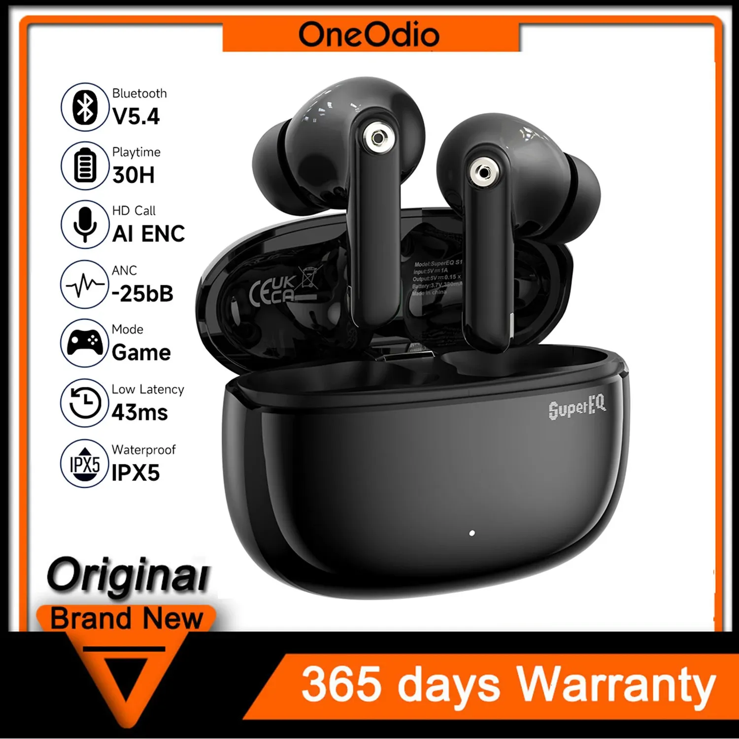 Oneodio S10 ANC trådlösa hörlurar TWS Bluetooth 5.4 Aktivt brusavbrottsledare 30H 4 Mics för Clear Call 240411