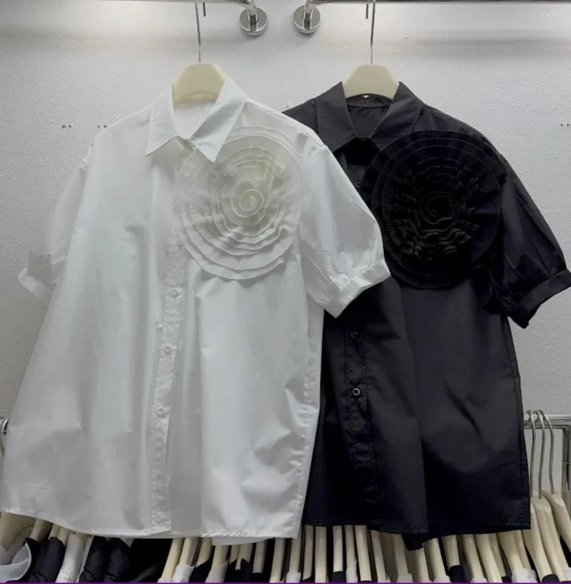 Blouses pour femmes Nomikuma French Chic 3D Fleur Fleur Short Shirt pour 2024 Summer Korean Niche Sweet Top Camisa Feminina