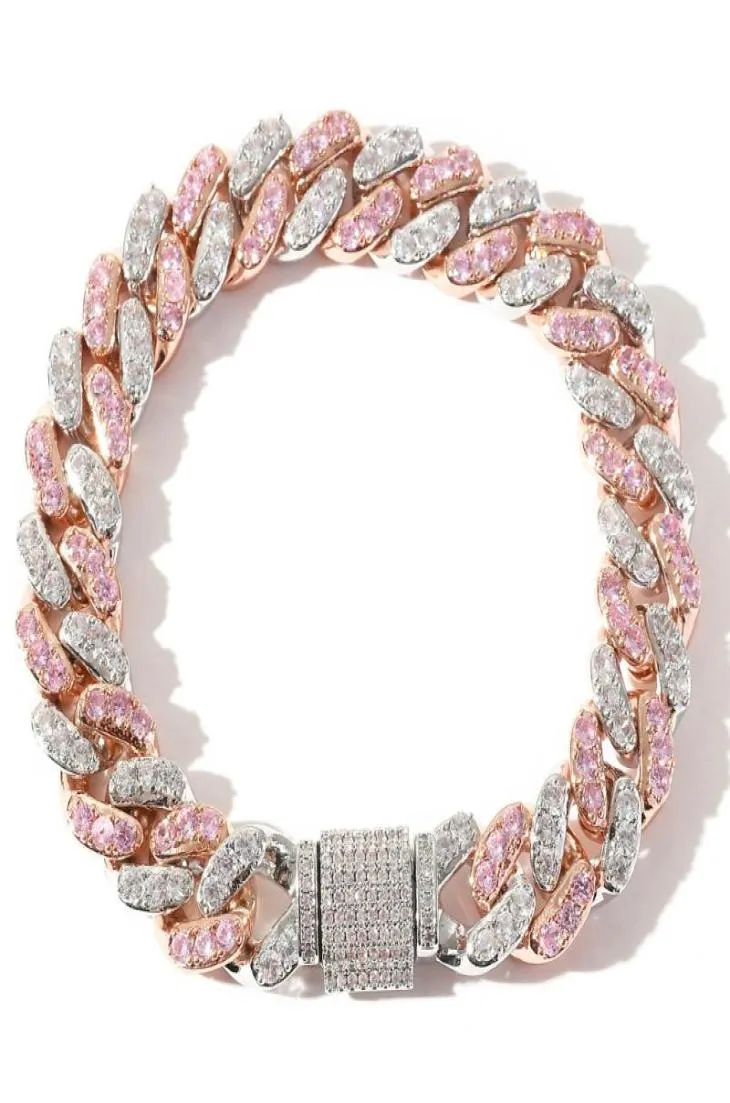 Brazalete 68 pulgadas de 12 mm Microinlaid Pinkwhite Zircon Miami Cuban Backets Bling Hip Hop Jewelry Fashion Bracelets for Men8172849