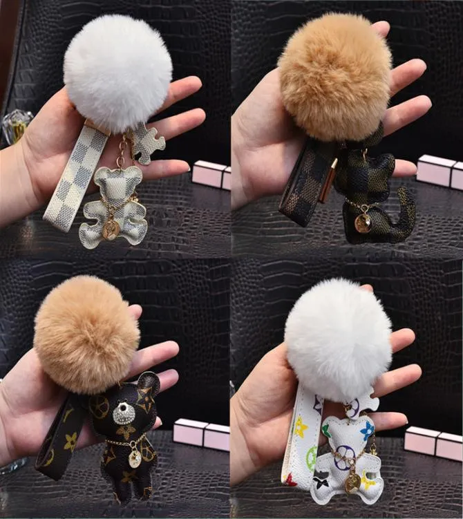Cortes à clés d'animaux Cat Cat en peluche ours Pompom Pendant Key Chain Ring Fashion Pu Leather Car Keychain Buckles Sac charme Gift Jewelry8542995