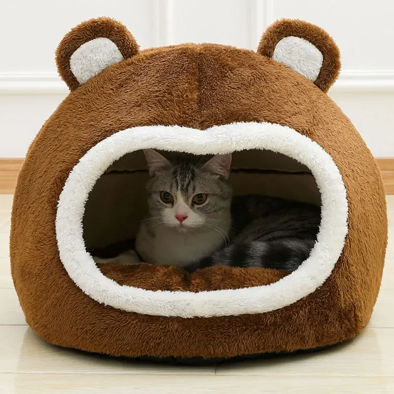 Maisons lits de chat drôle pour animaux de compagnie chauds longs en peluche chaton chignon coussin petit chiens