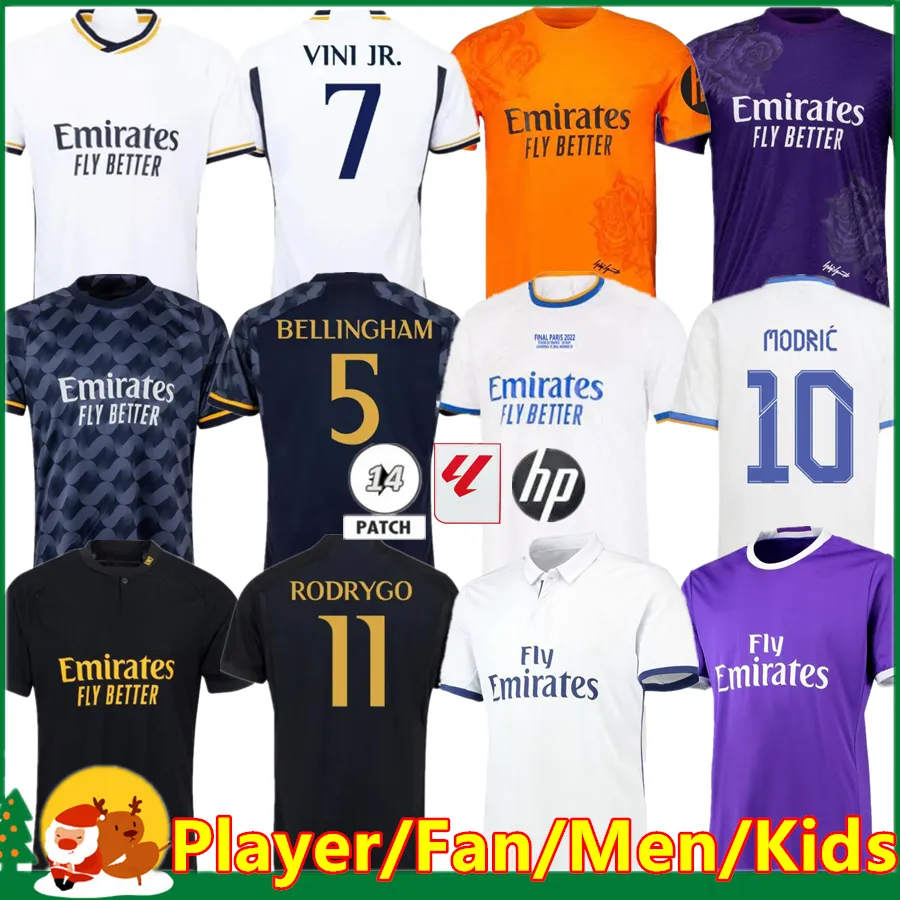 23 24 Bellingham Vini Jr Soccer Jerseys 2024 Mbappe Tchouameni Camavinga Alaba Modric Rodrygo 16 17 18 20 21 REAL MADRIDS Men de femmes