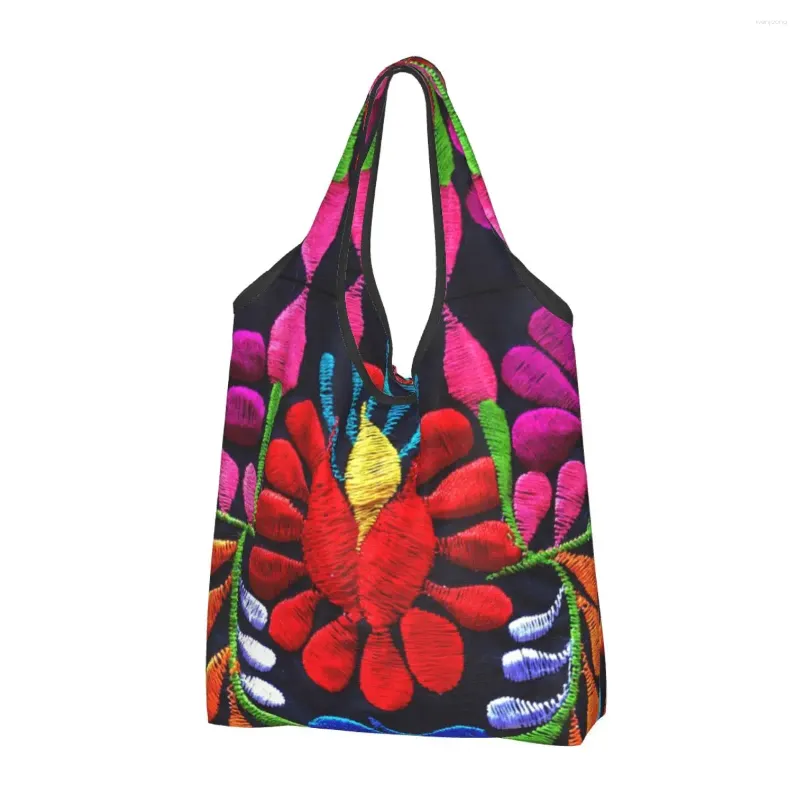 収納バッグ面白い印刷メキシコのフィエスタフラワーズアートトートショッピングポータブルショッパーショルダーテキスタイルハンドバッグ