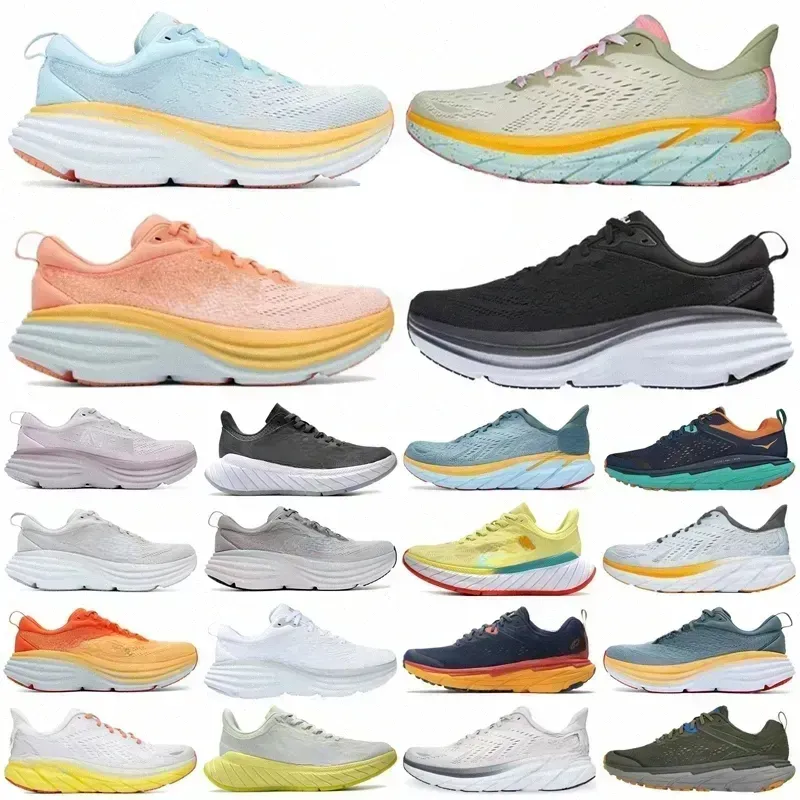 2025 New Running Shoes Three Black White Blue Fog Orange Mint Powder Purple Yellow Pear Clove Marble Clifton 9 Bondi 8 Men's Designer Sneakers Women's Sneakers