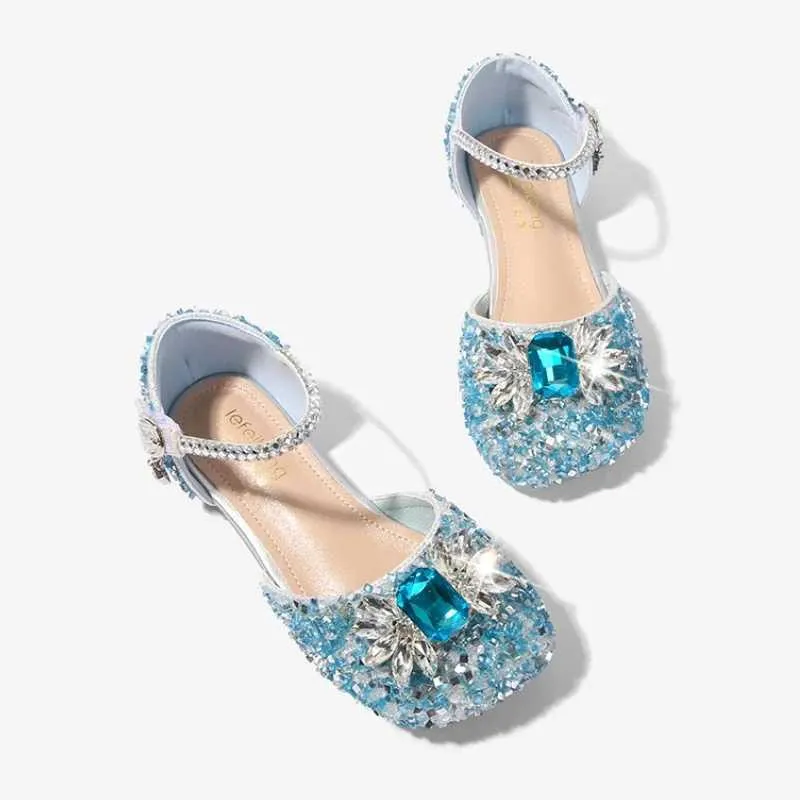 Sandalen luxe kinderen sandalen voor meisjes mode -strass kinderen pailletten platschoenen zoete veelzijdige prinses trouwfeest single schoenen