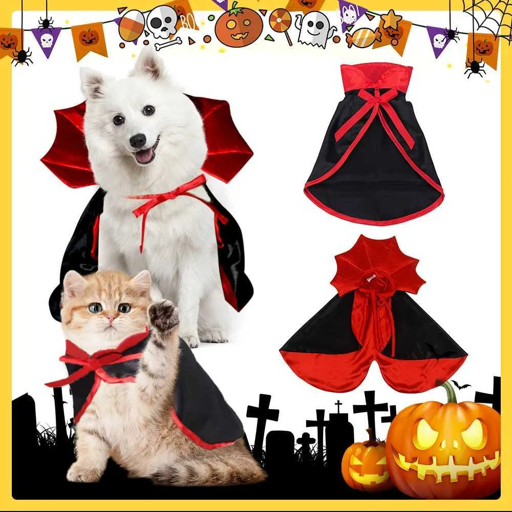 Hundkläder Halloween Pet Cape Cat Bloodsucker Cosplay Costume and Wizard Hat for Holiday Decoration H240506