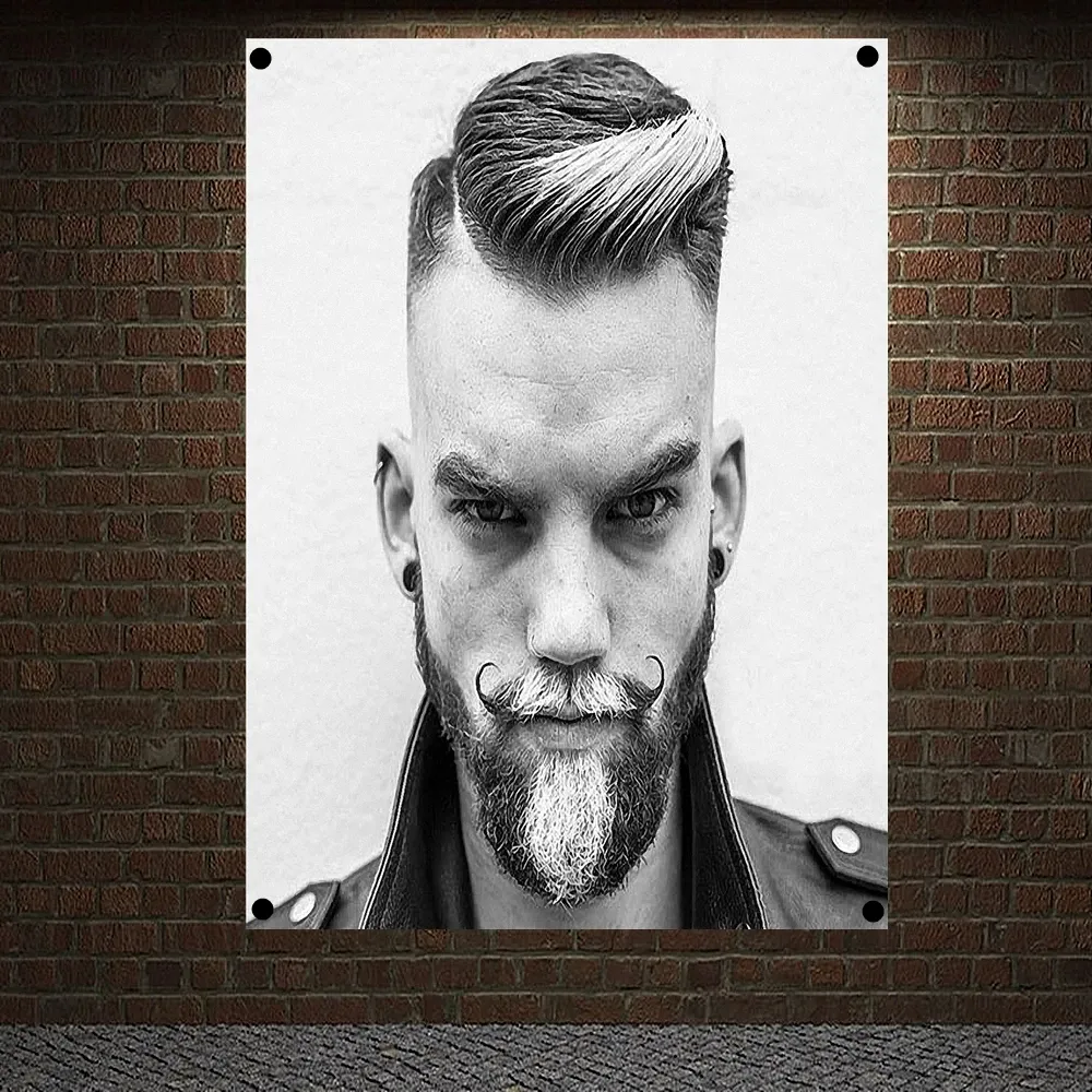 Accessoires Meilleures coiffures désordonnées pour hommes Barber Shop Decor Sticker Haircut Barbe Affiches Banner Flag Wall Chart drapeau Toile