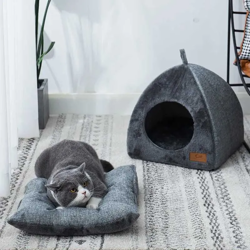 猫のベッド家具新しい三角猫の巣閉じた猫の家ペットネスト暖かくて深い眠り犬の巣のペット用品