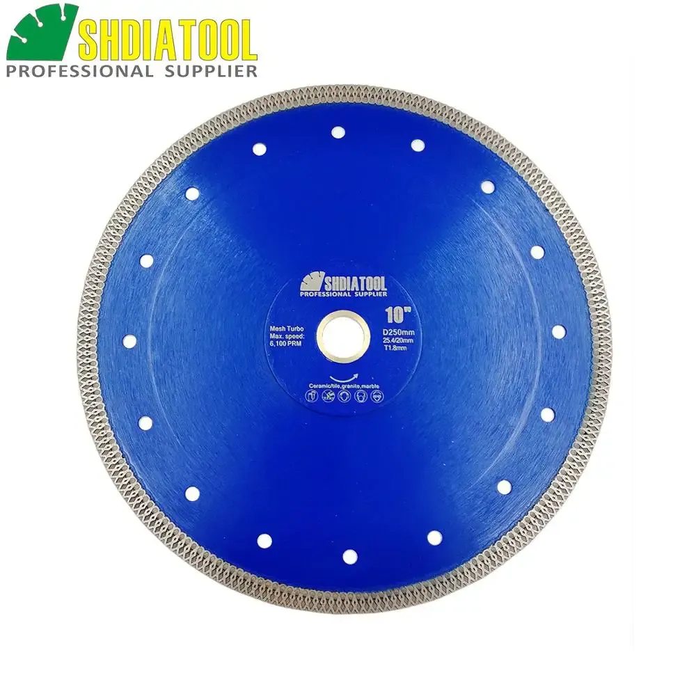 Cajas shdiatool 1 piezas diámetro 10 pulgadas/250 mm Hotpressed Sintered Diamond Cutting Disc x Mesh Turbo Rim Segmento Dry o Wet Saw Blade