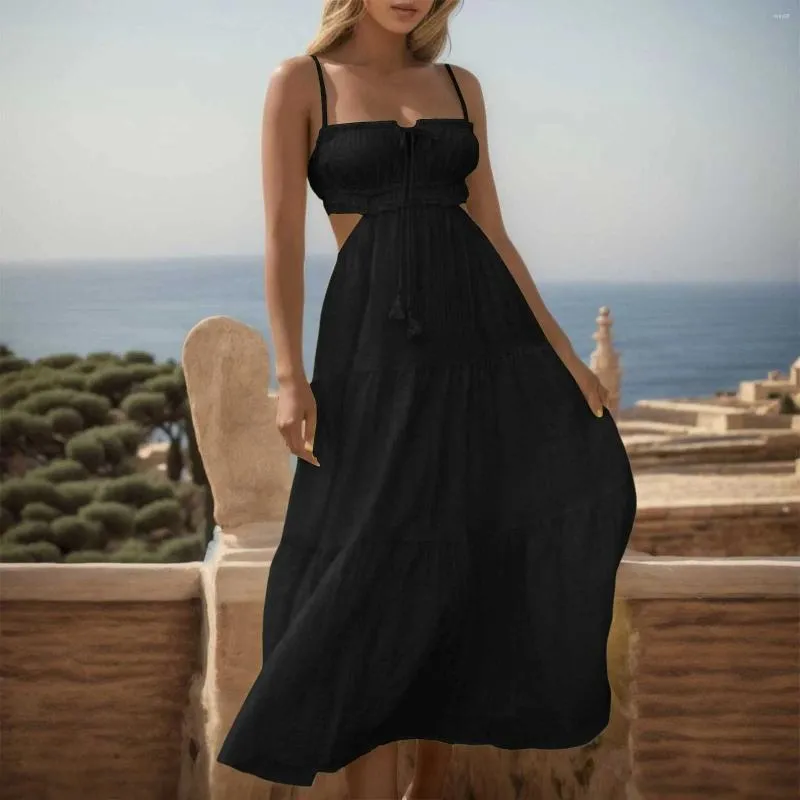 Abiti casual abiti femminili comodi da donna comoda pannello a colori solidi a v sul collo grande swing swing vestidos long veno moda 2024