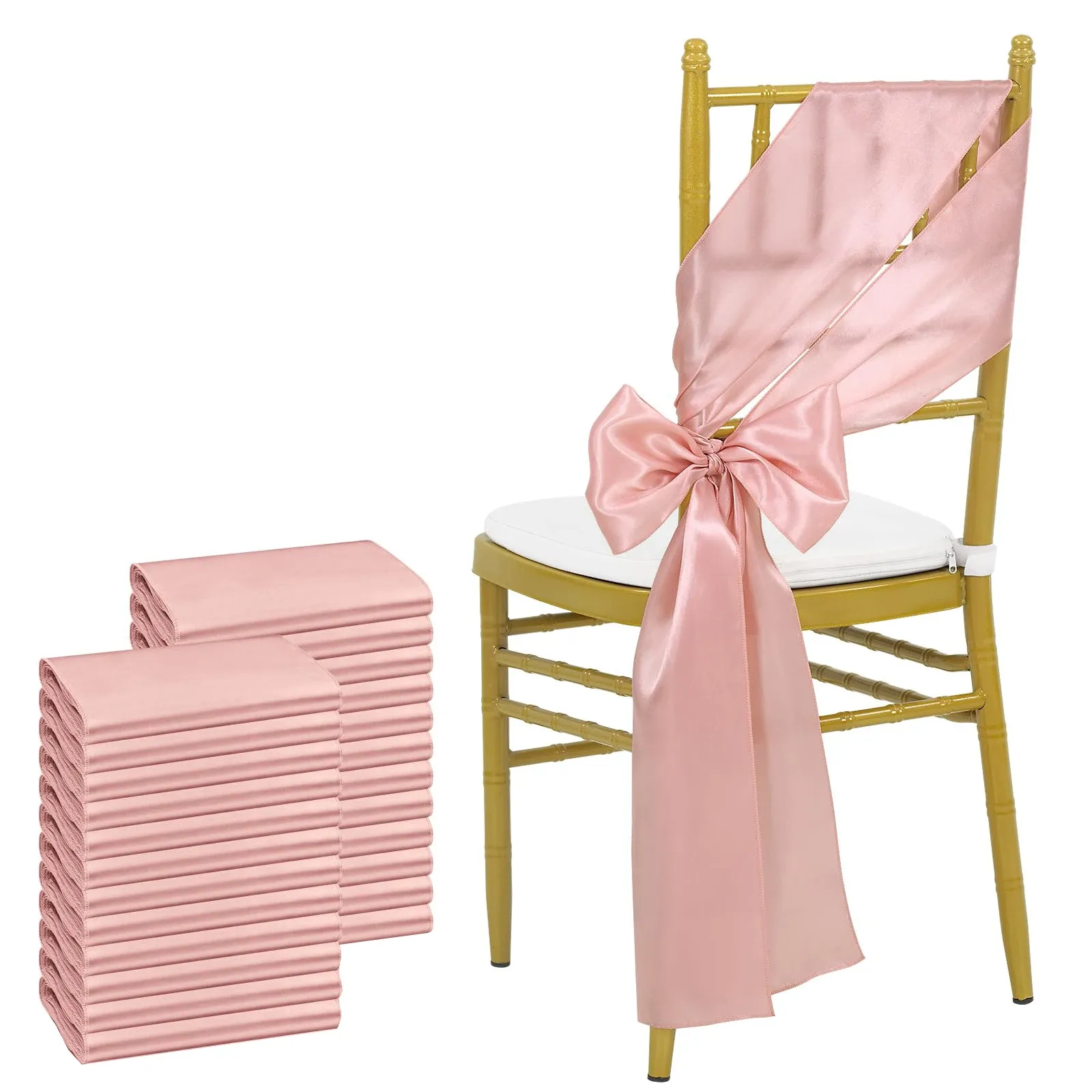 Couchons de chaise en satin rose rose, couverture de chaise en arcs, rubans pour le banquet de mariage décorations d'événements de douche de bébé, 16x275 cm, 24pcs