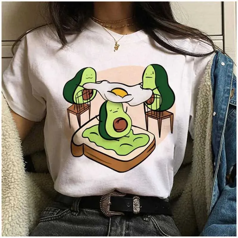 Dames T-shirt Maycaur Avocado Vegan dames T-shirt Harajuku ulzzang kawaii cartoon t-shirt 90s grafische dames korte mouwen t-shirt zomer kledingl2405