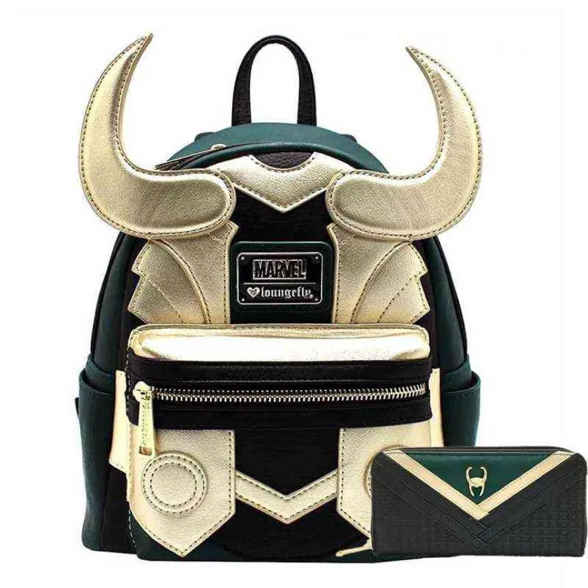 Loki Pu جلد حقيبة ظهر Horn Travel Laptop Bag Bag Bag Bag Bag Bag Bagns Comple Phadity Handbag Wallet Homes 270M
