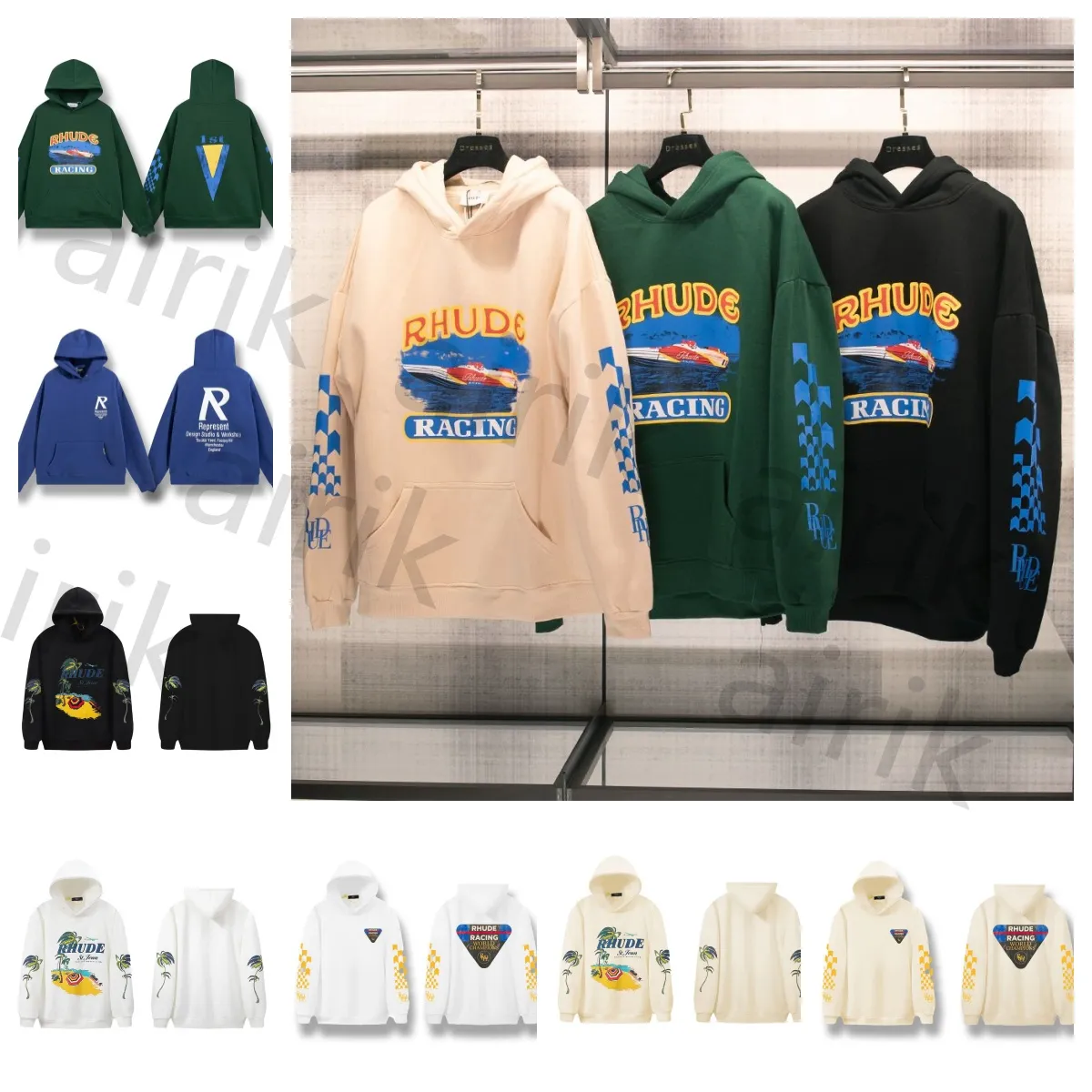 Rhudeパーカーデザイナーメンズパーカーレタープリントルーズロングスリーブパーカーファッションスポーツパーカー