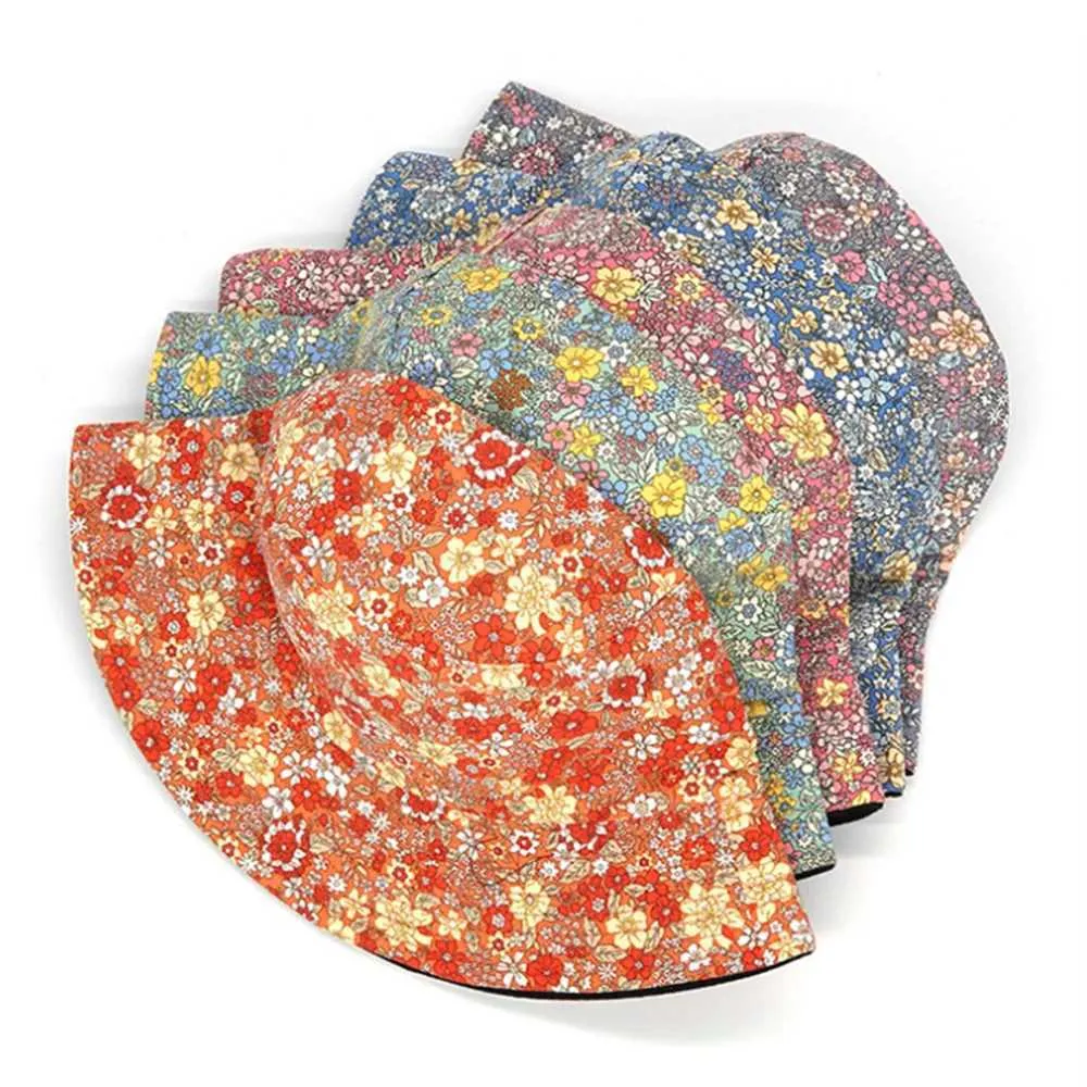 Cappelli larghi cappelli da secchio di cappelli primaverili ed estate piccoli cappelli a sede a stampa floreale fiore a doppia faccia maschio bacino selvaggio sole donna c J240425