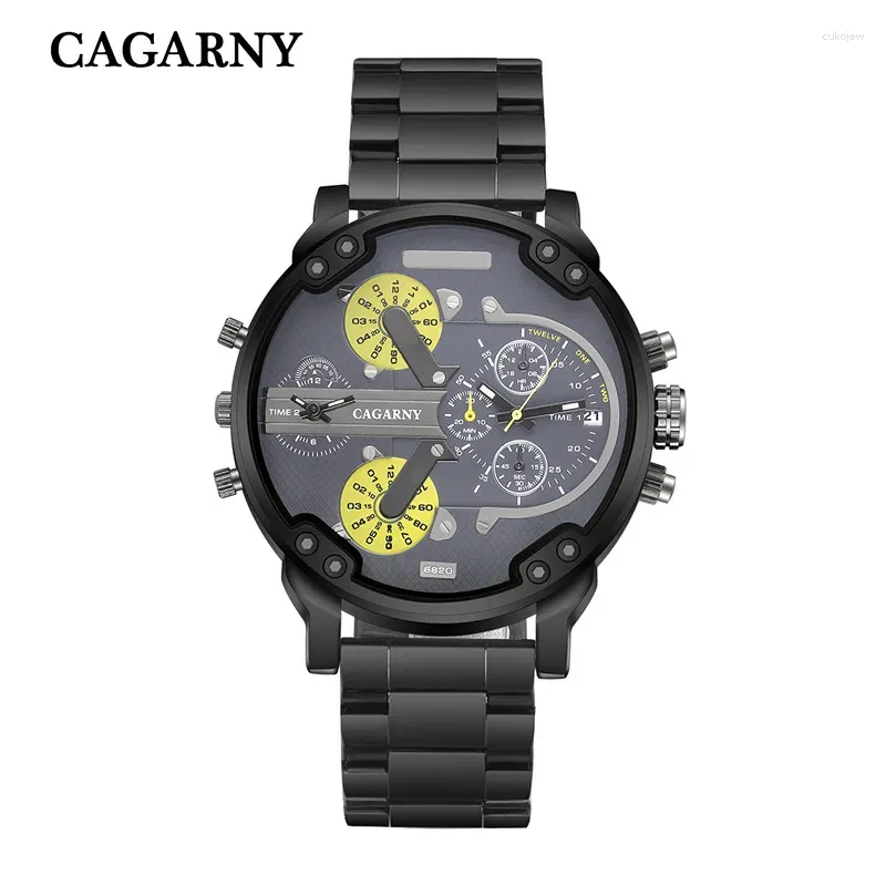 ساعة Wristwatches Watch Watch Men Quartz Mens Watches Stainless Steel Watchband المناطق الزمنية المزدوجة العسكرية غير الرسمية