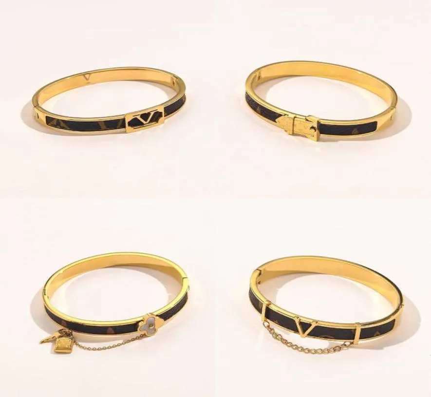 Bracelets de mode entiers Femmes Bangle Designer Lucky Letter Bijoux Faux Cuir 18K Bracelet en acier inoxydable plaqué or8543751