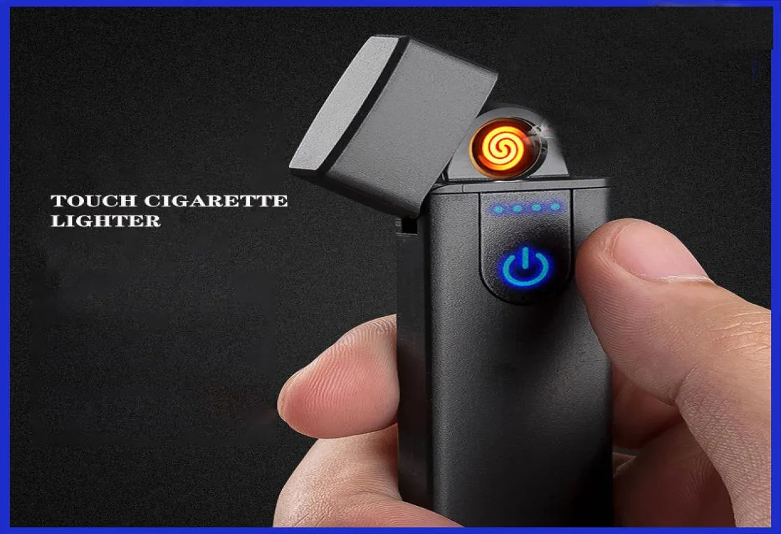 Groothandel USB Oplaadbare aanstekers lichtere vlamloze touchscreen schakelaar kleurrijk winddicht gratis DHL5156905