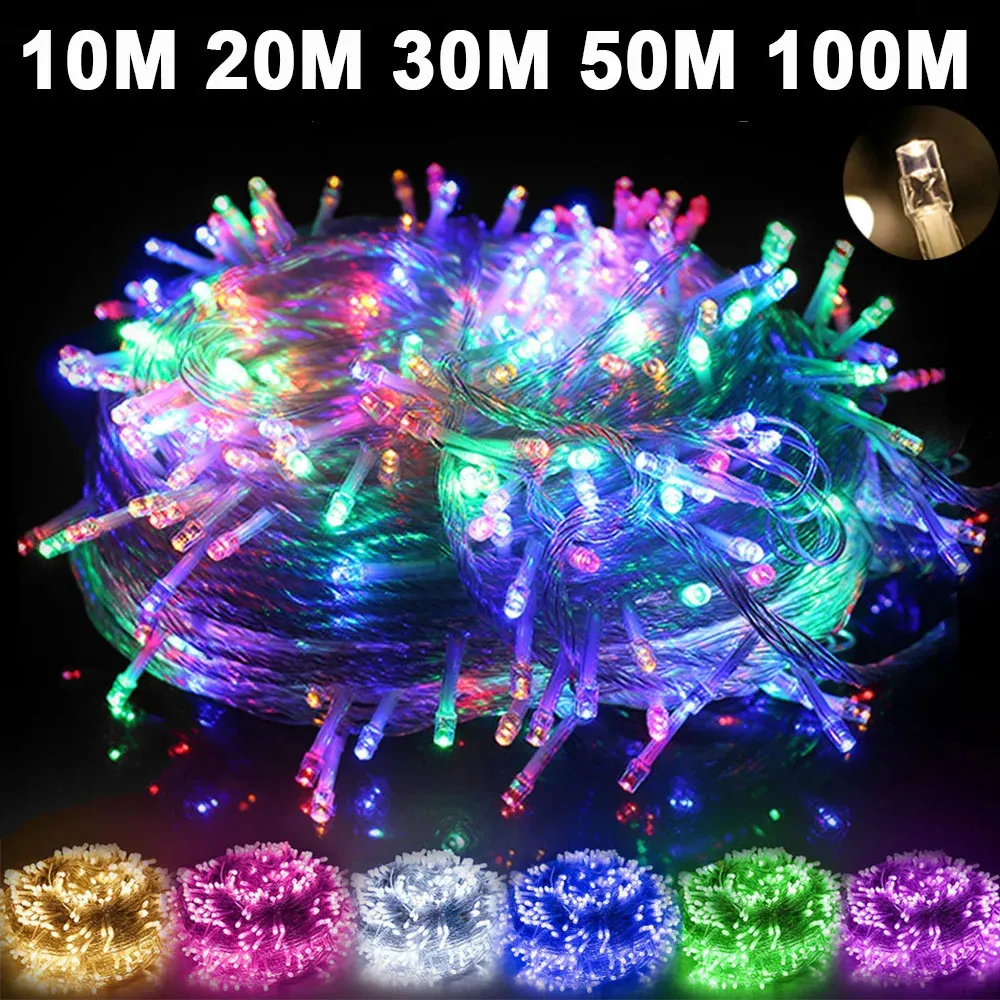 10100M LED String Fairy Lights Indoor Outdoor Wedding Garland Light Waterproof Christmas Party Decoration EUUKUSAU Plug 240506