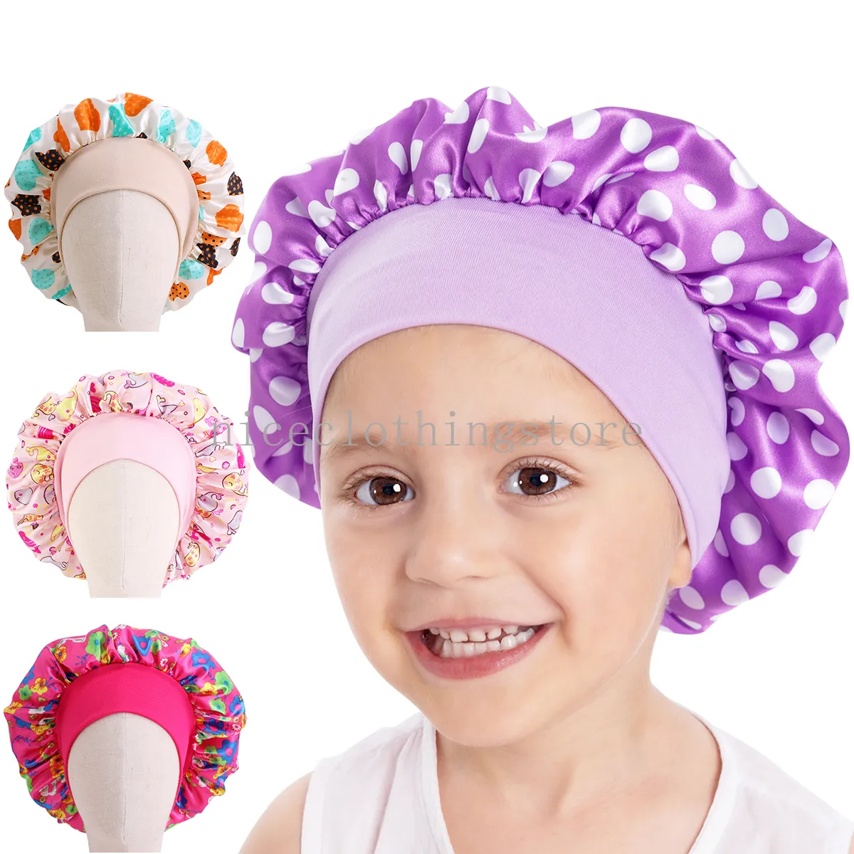 Cofano satinato per bambini con frutta dot stampato per bambini elastico berretto floreale berretto comodi accessori per dormire comodi accessori per dormire