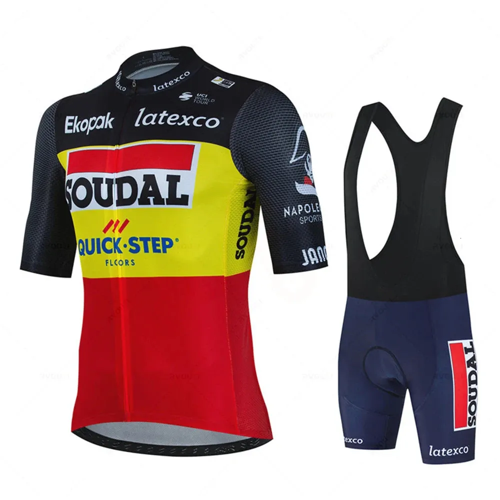 Soudal Quick Step Cyrsey Jersey Set Summer Belgium Bicycle Mtb Bike Clothing Mtb Maillot Ropa Ciclismo Suit uniforme 240506