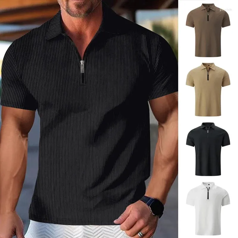 Heren t shirts heren polo zipper korte mouw nek t-shirt tippen kraag zakelijk casual sport shirt zomer tops blouse mode kleding