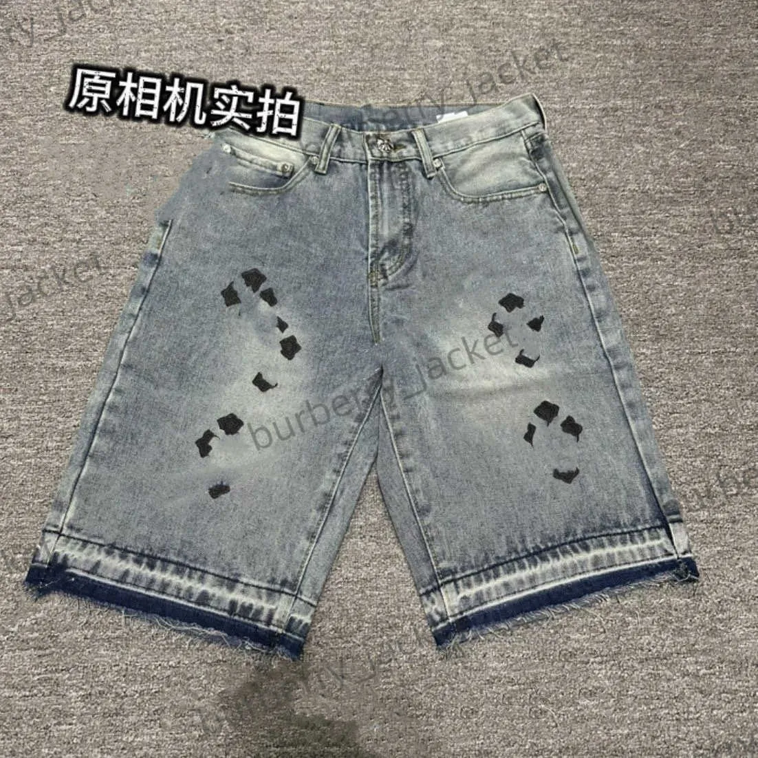 Nouveaux chromees pour hommes jeans shorts font de vieux jeans lavés jeans hip hop chrome courte genou lengon