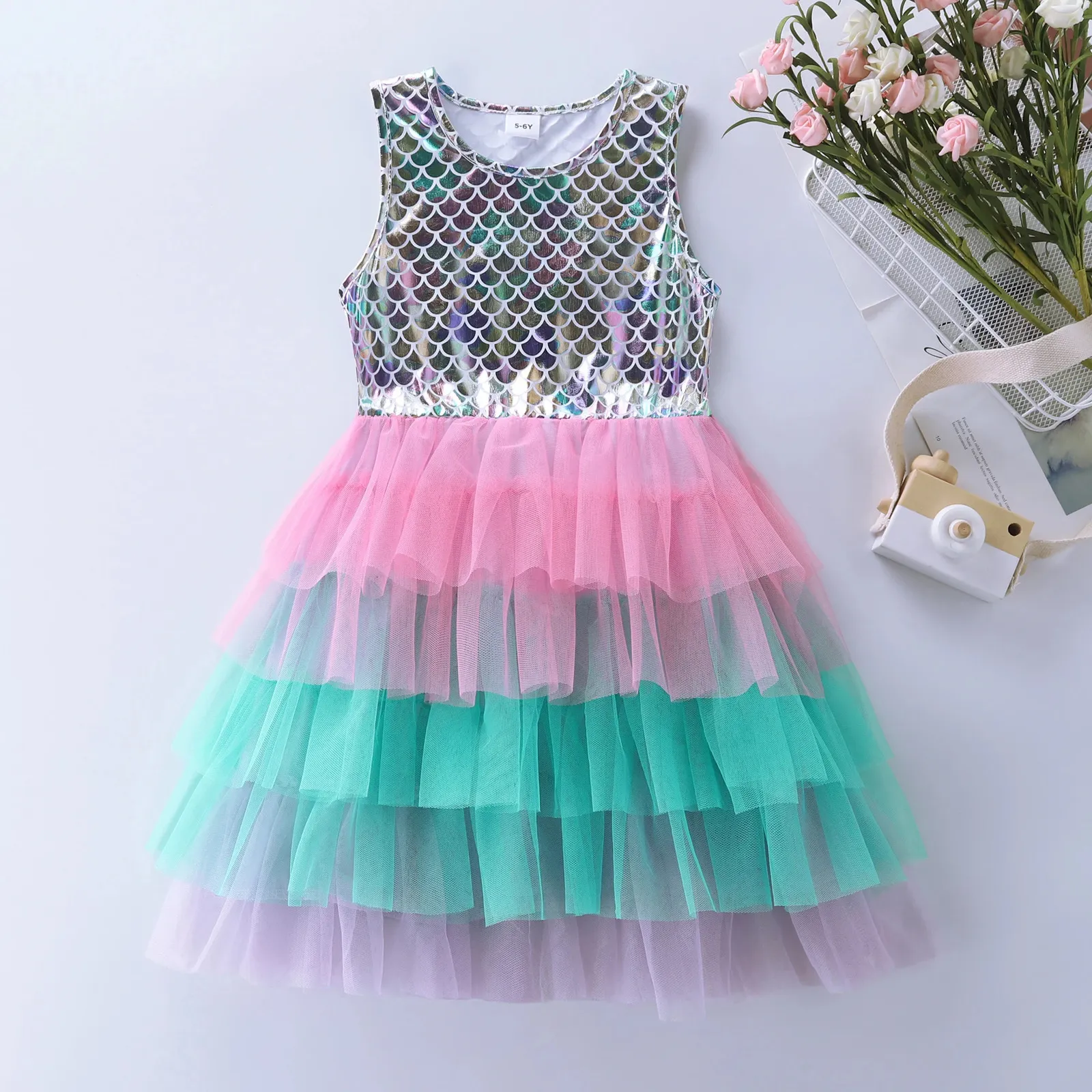 Girl Performance Mermaid Dress Princess Summer Ball Childrens Birthday Party 240416