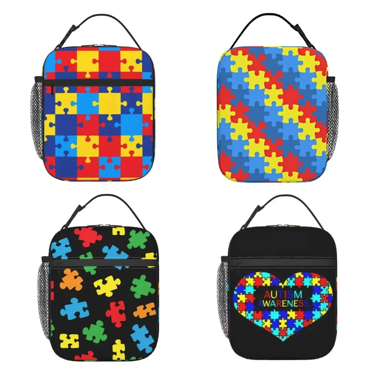 Patché à puzzle coloré sac à lunch Box pour l'autisme conscience garçons filles femmes hommes hommes spéciaux cadeaux avec votre texte personnalisé 240506