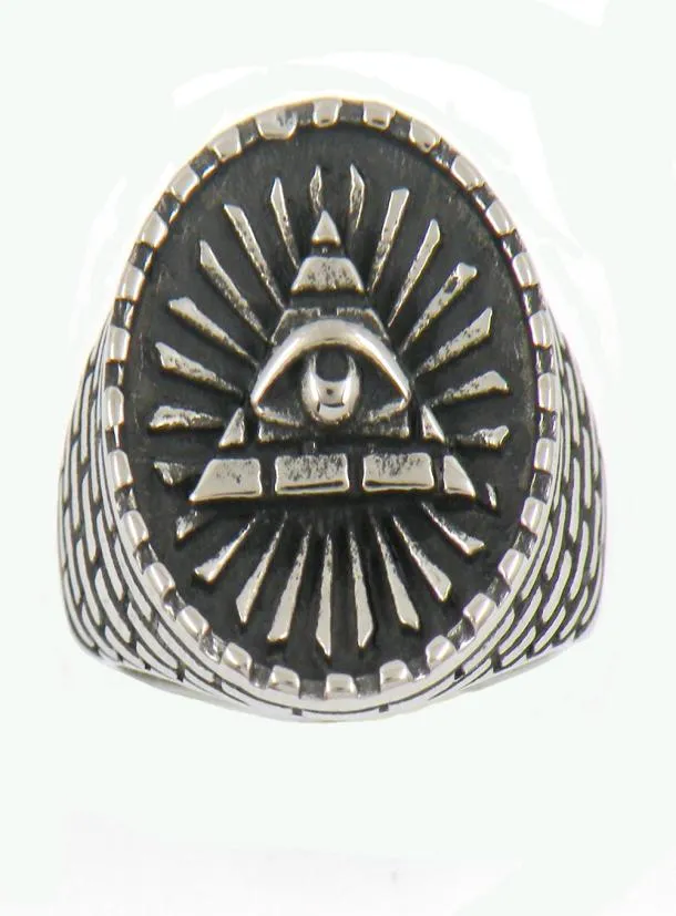 FanSsteel Męskie stali nierdzewne lub biżuteria Wemens Masonary Egyptian Cegły Trójkąt All See Eye Masonic Pierścień 13W527547346