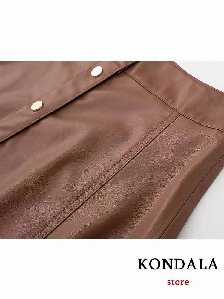 Röcke Vintage PU Brown Button Midi Frauen Röcke Chic eine Linie Kunstleder passen alle losen Röcke Bürodame Fashion Herbst