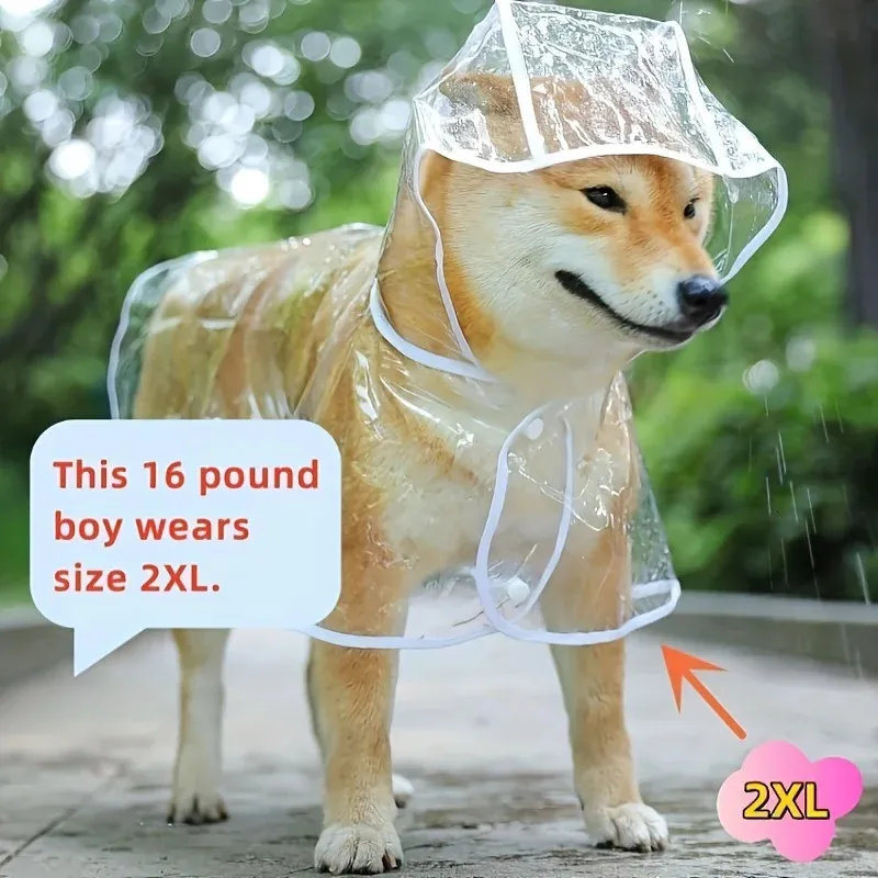 1pc Clear Transparent Hooded Pet Plastic Raincoat Poncho For Toy And Small Dogs Cat Only Clothes 240429