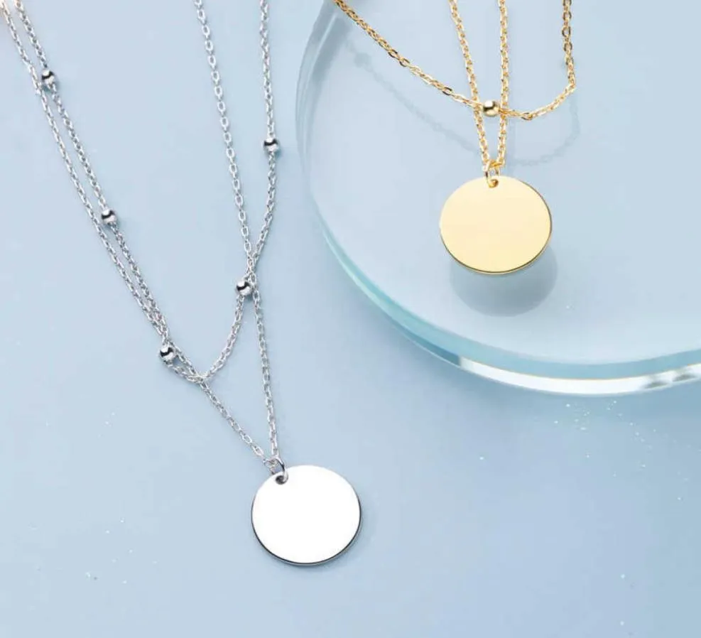 S925 Stamp Silver Color Double Layer Round Disc Pendant Necklace Gold Color Bead Chain Charm Necklace For Women Jewelry SN5741069536