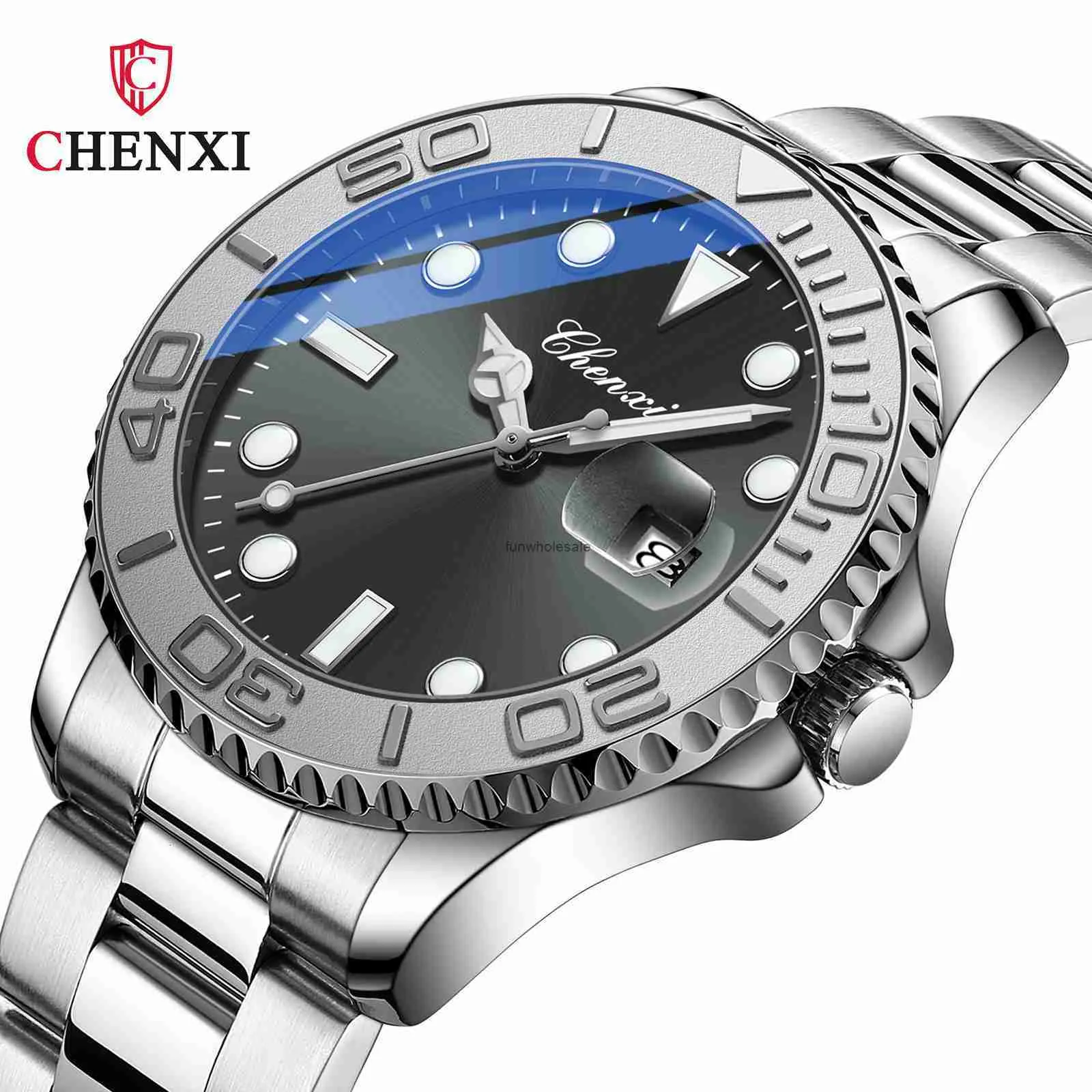 Chenxi Dawn Assista New High End Mens Water Ghost Solid Steel Banda Calendário Night Light Waterponep Quartz