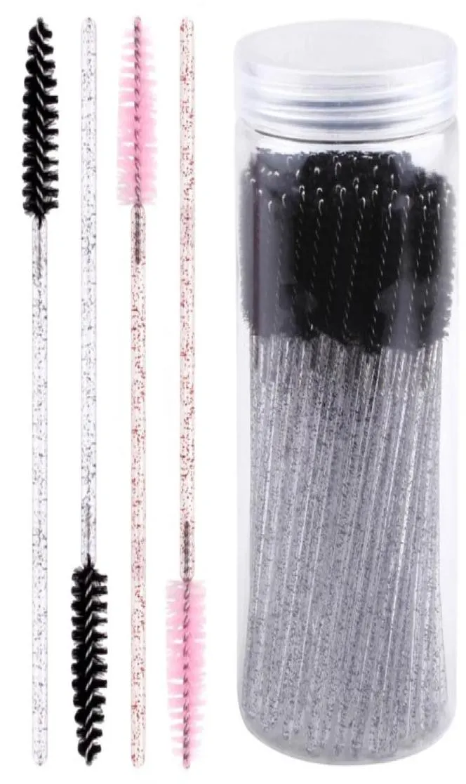 Makyaj fırçaları 100pcs Tek kullanımlık kirpik fırçası kristal maskara asaları makyajlar elmas saplı kapak kozmetik kaş t3933718