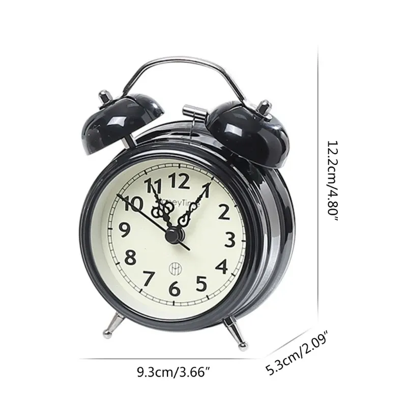 Horloges rétro Loud d'alarme double Bell Bell Batterd Ornement de bureau de chevet pour la décoration de classe à domicile présente 124E
