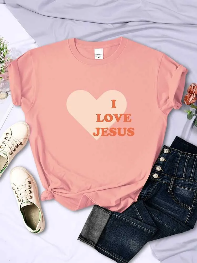 Dames t-shirt Ik hou van Jezus, geef je mijn hart bedrukte dames t-shirt hiphop Leisure Street korte mouw creatieve mode dames t-shirtl2405