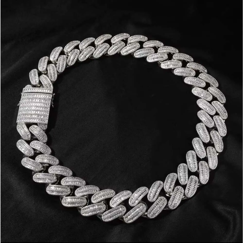 Hiphop Cuban Chain 925 STERLING Silver Luxury 40mm 2 Rows Heavy Baguette Moisanite Cuban Link Chain