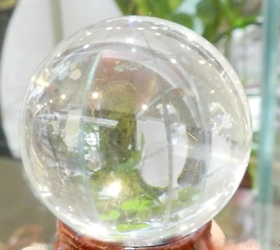 Asian Rare Natural Quartz Clear Magic Crystal Healing Ball Sphere 40mm Stand9014514