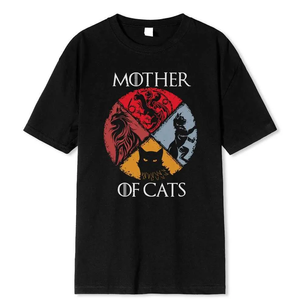 T-shirts voor heren Cat Family Moeder van katten afdrukken Male t shirts kwaliteit t-shirt zomer casual katoenen tops hiphop ademende kleding man h240506
