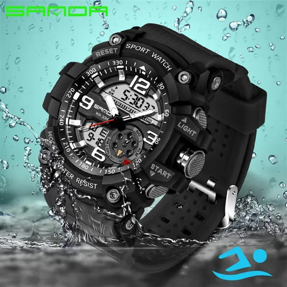 Sanda Digital Watch Men Military Armee Sport Watch Water Resistant Date Calender LED Elektronikwatches Relogio Maskulino283s216p