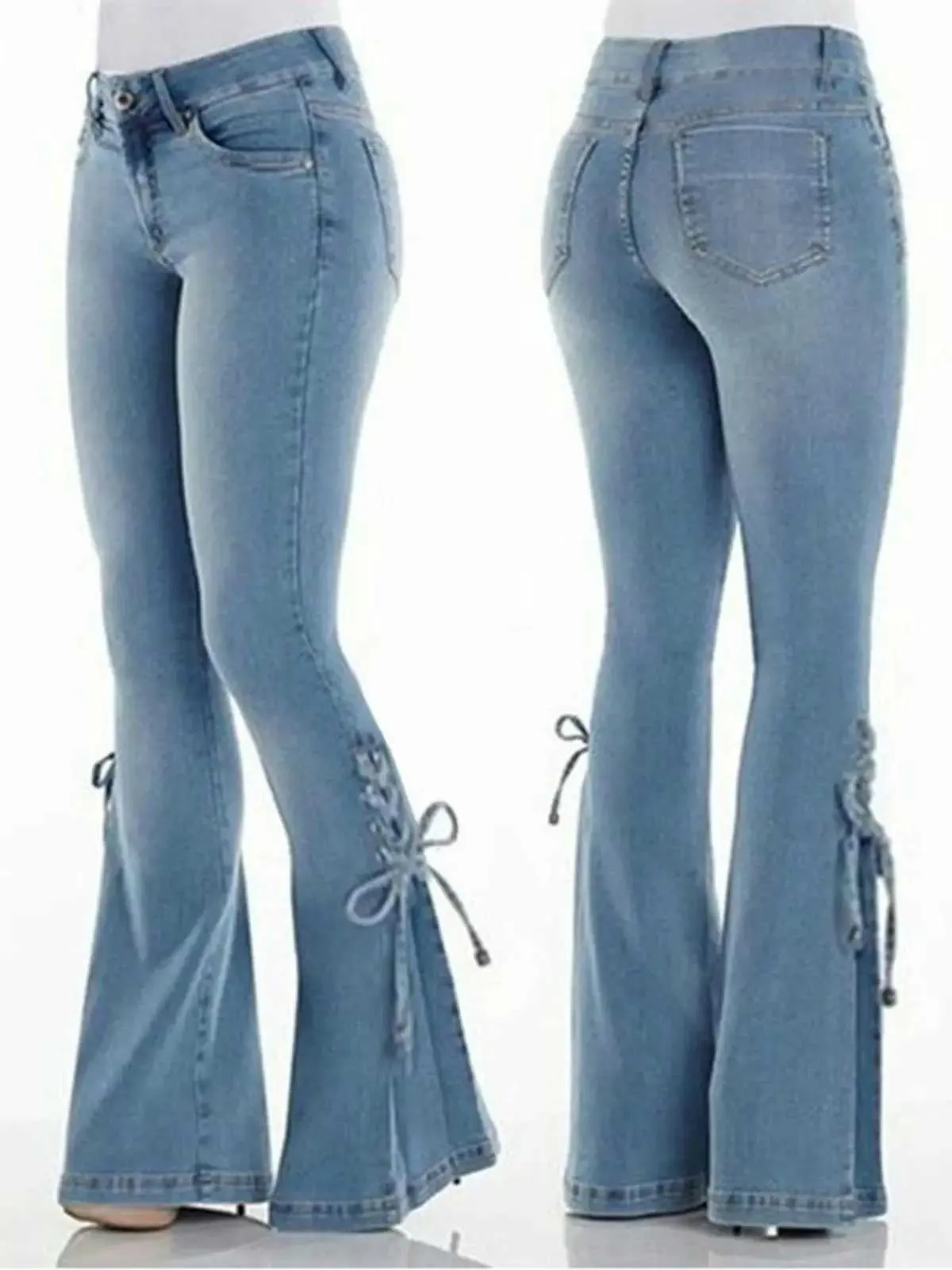 Женские штаны Capris HomeProduct CenterWomens Bow Bootswomens кружев Topcowboy Girl Retro Blue Bell Bottom Jeans Y240504